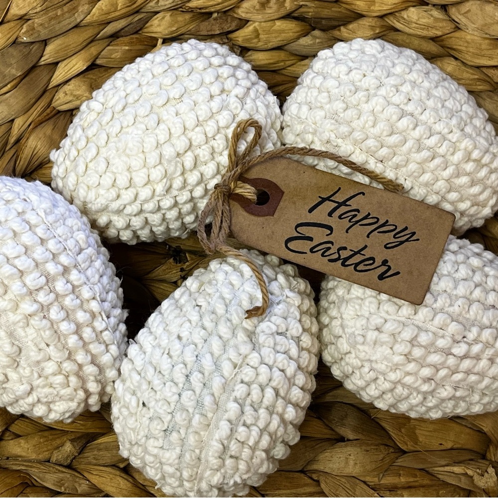 5 Large Primitive chenille Easter eggs farmhouse bowl filler tier tray decor